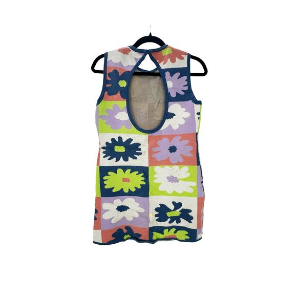 Louna Knit Shift Mini Dress Crew Neck Sleeveless Blue Printed Floral Multi SZ XS - Picture 8 of 11
